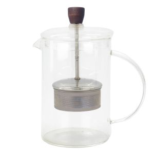 Tekanna i glas mörk träplupp